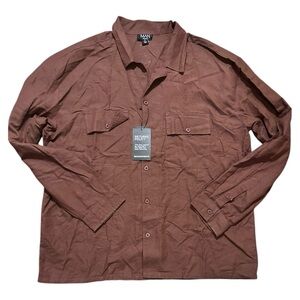 BoohooMAN Chocolate Brown Linen-Blend Button-Down Shirt NWT | Size XL